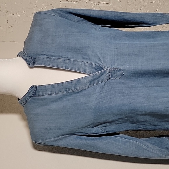 Vineyard Vines Blue Chambray Shirt Dress Tunic V-Neck Size 0 Preppy Coastal - Picture 3 of 16